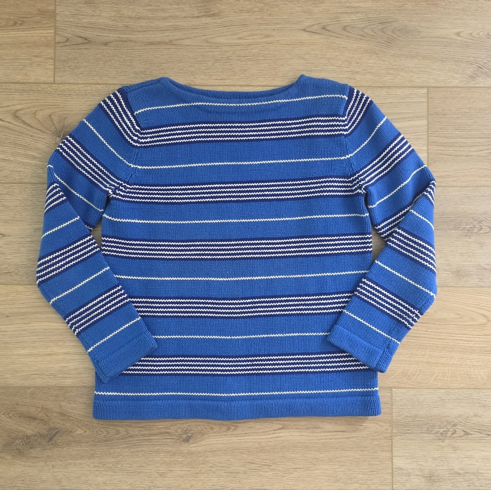 NEW Laren Ralph Lauren Blue White Knit Striped Boat Neck Cotton Sweater Medium
